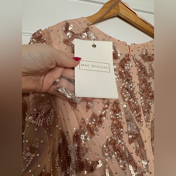 MAC DUGGAL Rose Gold Sequined faux wrap split long sleeve gown 16 NWT - Picture 11 of 16